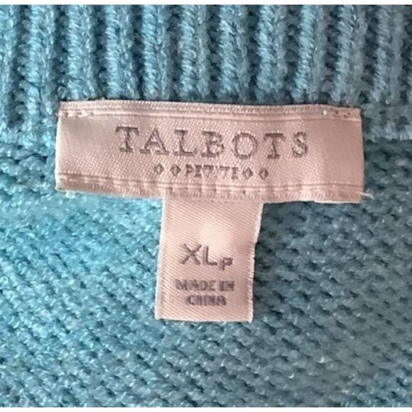 Talbots XL Petite Teal Cable Knit Full-Zip Cardigan Sweater Acrylic Blend - Picture 6 of 8
